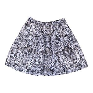 Banana Republic  Women Pleated‎ Floral Skirt Sz 6 Pockets White Gray Line…